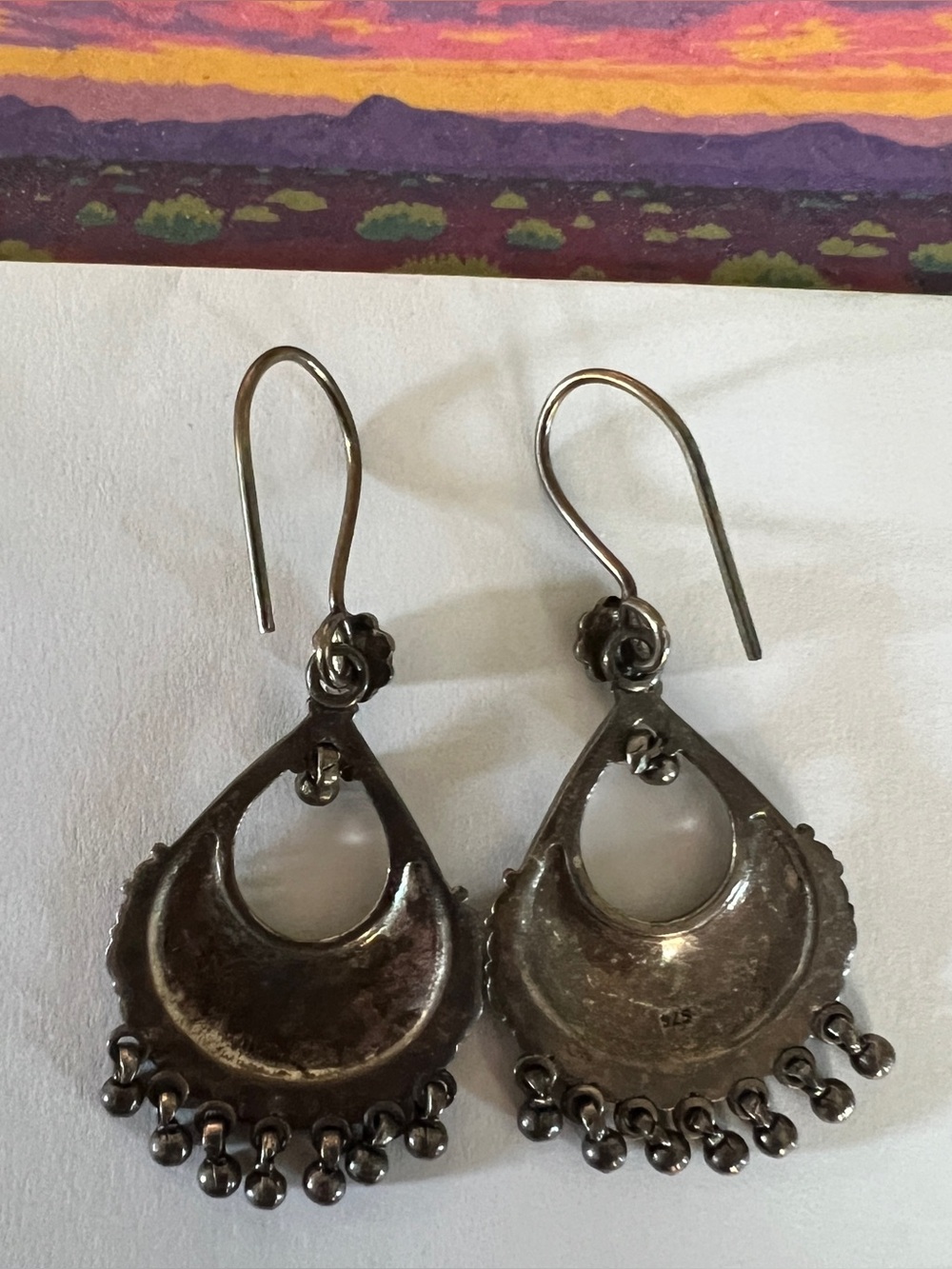 Oxidized SilverTone Boho Tribal Fringe Dangle Earrings - Picture 2 of 7